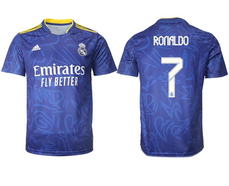 Men 2021-2022 Club Real Madrid away aaa version blue #7 Soccer Jerseys->real madrid jersey->Soccer Club Jersey